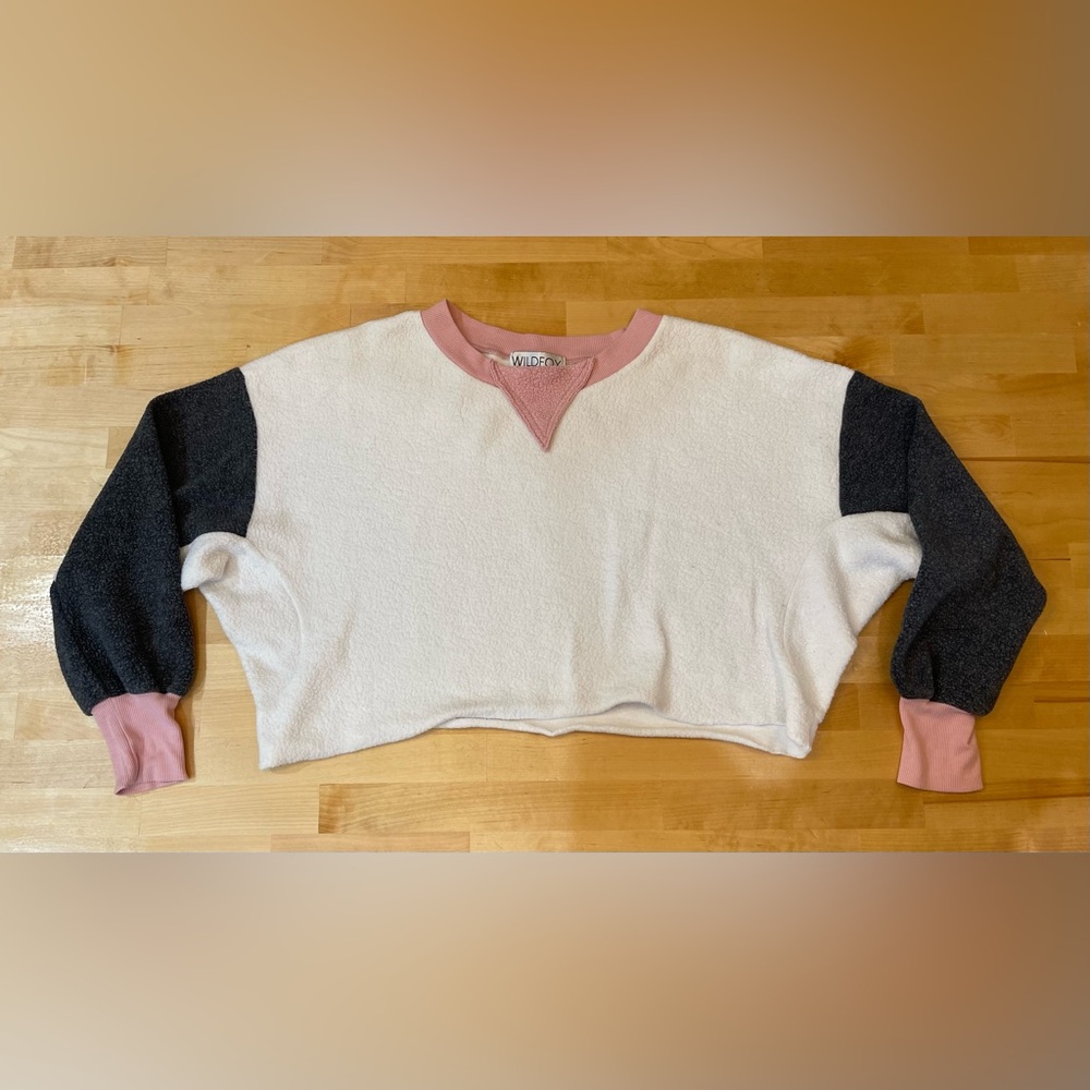 Wildfox Colorblock Cropped Sweatshirt with Pink and Black Sleeves